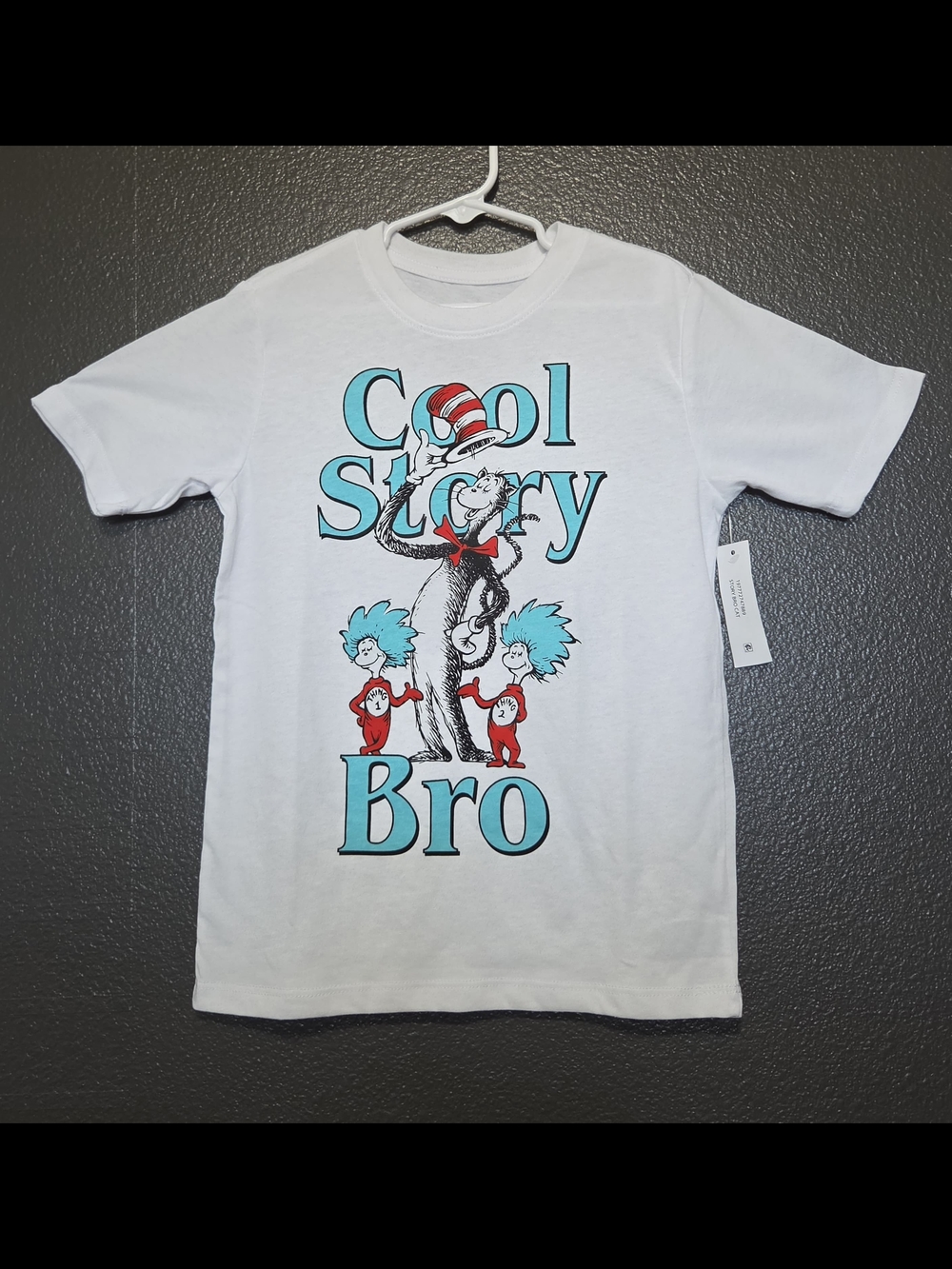 Dr. Seuss White Tee with Teal & Red 'Cool Story Bro' Graphic - Picture 2 of 3
